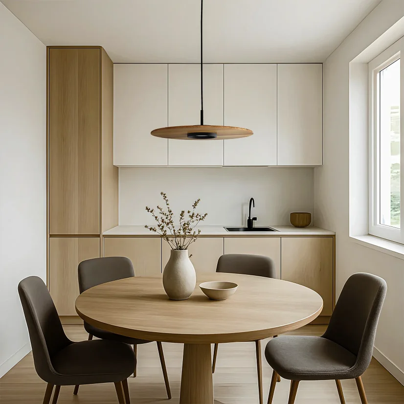 Dřevěný lustr v kuchyni